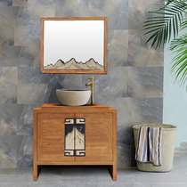 New Chinese Alpine carved bathroom cabinet combination solid wood oak bathroom washbasin cabinet custom