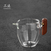 Three times Japanese wooden handle Thickened glass Fair cup Kung Fu Tea Heat-resistant glass Tea separator Tea Sea Tea Ceremony accessories
