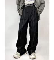 Culture niche irregular bright line carrying cut cut pants straight casual trousers trend men and women