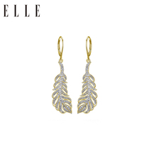 ELLE feather earrings spring summer long golden temperament atmosphere with long skirt to send girlfriend girlfriend sterling silver earrings female