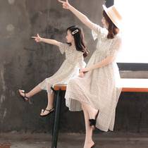 Mother and daughter dress summer dress 2021 new fashion parent-child dress girls short-sleeved childrens net red girl princess skirt