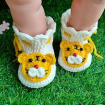 2022 spring and autumn new hand-knitted baby woolen shoes cute little tiger soft bottom step front shoes finished product