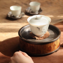 Ji Kuan Tang round pure tin tea boat Xiangfei bamboo tea bearing pot storage water dry bubble plate kung fu tea set pot plate