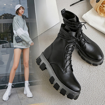 2021 autumn and winter Net red Martin boots female leather straps thick bottom British style short boots handsome motorcycle boots slim boots tide
