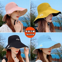 Fisherman hat womens double-faced small daisy summer Japanese face cover Korean version of the tide wild shade big edge sun hat