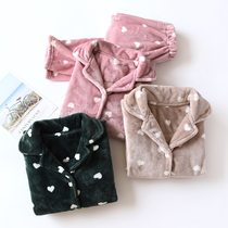 Coral Suede Pajamas Woman Spring Autumn Thickened Warm Long Sleeve Flannel Velvet Autumn Winter Home Clothing Cardiovert Suit External Wear