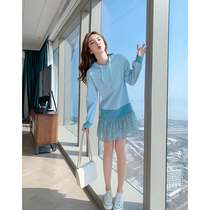 Autumn new womens 2021 spring and autumn dress loose blue hooded dress autumn small temperament womens clothing