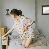 Quality peripheral Class A long-staple cotton All-cotton home wear suit pajamas night dress ins Loquat multi-color