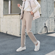 Wool pants Womens autumn and winter casual suit pants High waist straight granny pants Harun nine-point cigarette tube pants Large pants