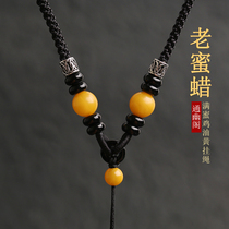 Tong You Pavilion Beauty Wax Pendant Lanyard Amber Necklace Yellow Gold Hand Knitted Rope Jade Pebbled Buddha High-end Hanging Necklace