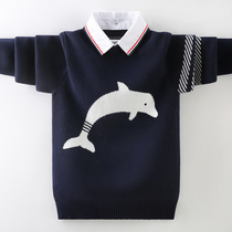Childrens sweater boys autumn and winter tumulus Two CUHK boys hooded weasel-knit cardiovert thicken thickened