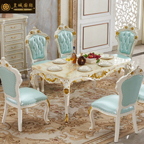 European-style dining table solid wood square table marble table dining table combination dining room depiction square dining table villa suite