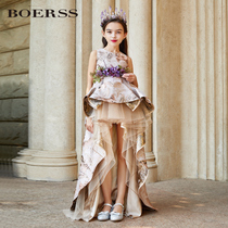 Girl princess dress childrens foreign atmosphere host show puffy gauze wedding tail evening dress flower girl piano performance autumn
