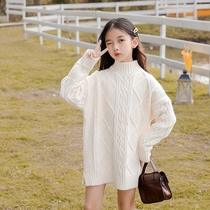  Next win girls  mid-length sweater 2020 autumn and winter Western style middle and large childrens thickened childrens turtleneck bottoming shirt