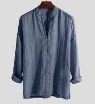 Men Hawaii Shirt Button Pure Color Blouse Beach Loose Shirts