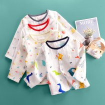Baby gauze long sleeve shirt baby air conditioning clothing cotton thin bottomed pajamas children cardigan underwear summer