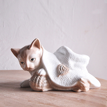 Export Europe tail single hiding under the hat Kitty Ceramic Animal Pendulum Home Decoration Lovely Furnishing Gifts