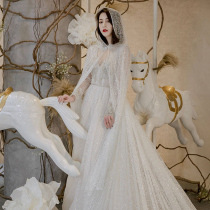 Starry sky wedding dress 2020 new long tail forest department princess fantasy simple V-neck long sleeve bride light out of the yarn