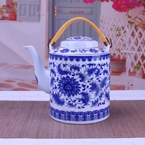 Jingdezhen blue and white ceramic king-size cold water kettle Cold water kettle beam kettle High temperature resistant teapot large capacity household