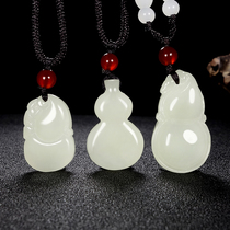 Xinjiang Hetian Jade gourd pendant male Lady white jade pendant necklace baby small jade gift with certificate