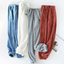 Fairy warm pants home pants lazy coral velvet pajamas womens closed thick flannel loose pants autumn and winter