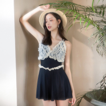 One-piece swimsuit womens skirt style Conservative summer cover belly thin small chest gathered backless sexy students 2021 new hot spring