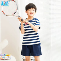 Boys Summer Pajamas Cotton Thin Childrens Short Sleeve Shorts Middle and Big Boy Kids Summer Home Clothes Set