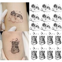 Little tiger tattoo stickers Net red with the same ins waterproof long-lasting men and women embrace clouds Little Tiger Moon starry sky