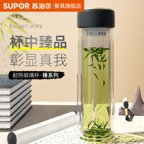 Supor double-layer glass high-grade transparent portable water cup Office filter tea cup KC28 33EQ10