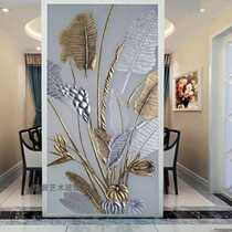 Custom art glass porch partition background wall screen aisle carving gold foil craft modern style banana leaves