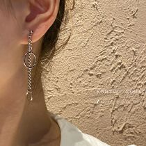 S925 Silver Needle Han Van Personality Brief Geometric Circle Earrings Chain Flow Suear Nail Creativity A Pair Of Ear Clips