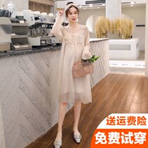 Pregnant women autumn foreign style out of the long dress autumn fashion Korean version of the net red loose version of the long-sleeved skirt