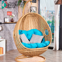 Net Red birds nest hanging chair Household double hanging basket rattan chair Indoor hanging orchid chair Balcony Lazy rocking blue chair Swing hammock