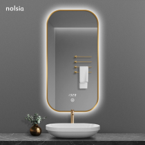 Light luxury aluminum frame bathroom mirror anti-fog led light-emitting touch screen smart mirror with lamp toilet wall-mounted vanity mirror