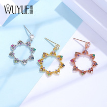 925 sterling silver garnet earrings 2021 New circle ring earrings female Net red temperament gold earrings 326