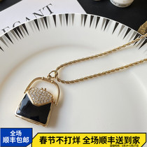Western Antique Jewelry Vintage Swarovski Crystal School Bag Shape European and American Versatile Exquisite Medieval Necklace