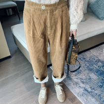 Xixi women Europe station 2020 Winter new waist elastic inner plus velvet corduroy casual pants 41849