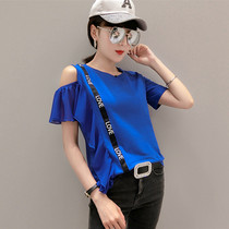 Europe and the United States tide brand 2021 summer new shoulder flounces short sleeve T-shirt women loose cotton body shirt foreign style jacket