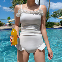 ins Wind solid color eco-friendly with chest pad one-piece swimsuit female Korean cute backless sexy bikini bikini bikini