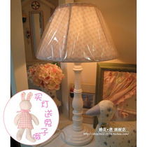 Spike pink plaid fabric table lamp pastoral style bedroom table lamp Korean simple table lamp