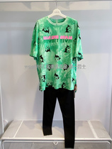 Pregnancy color 21 summer high quality cartoon cotton green tie-dyed loose small slit pregnant woman short sleeve t-shirt