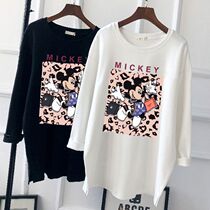 Pure cotton long-sleeved T-shirt womens top medium-long new womens base shirt spring and autumn large size loose Korean version tide ins