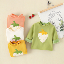 2020 autumn and winter female baby 1-2 years old plus velvet thickened base shirt Female children one-piece velvet wild top 3-4 tide