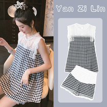 Pregnant womens summer suit out of fashion foreign style Net red temperament cover belly thin tide mother small fragrant wind two-piece set