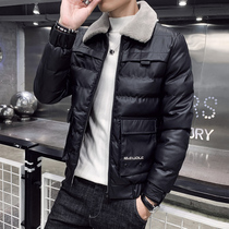 Cotton clothes men short fashion brand 2021 Winter new Korean slim coat thick handsome cotton padded jacket PU leather clothing