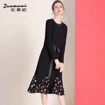 Zomani waist black dress womens autumn 2021 new popular skirt mid-length long-sleeved 11146