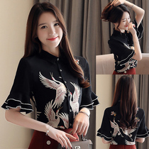 Sweet Mermaid Soft-shirt Gentle Chic Blouse 2021 New Retro Port Taste Shirt Short Sleeve Crushed Snowspun Jersey Woman