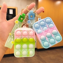 Press Rat Pioneer square decompression change retailer keychain cartoon soft silicone gradient rainbow packet small hanging