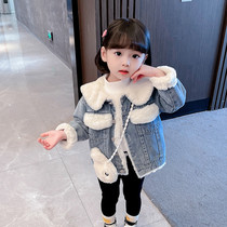 OKAIDI french girl gush thickened autumn winter foreign air denim jacket baby Korean version princess blouse leisure