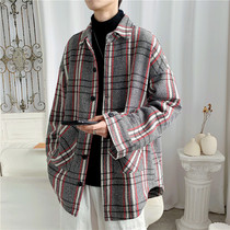 Hong Kong style Ruffian handsome plaid wool jacket trend Korean version of ins spring and autumn Net red super fire cec Joker handsome jacket